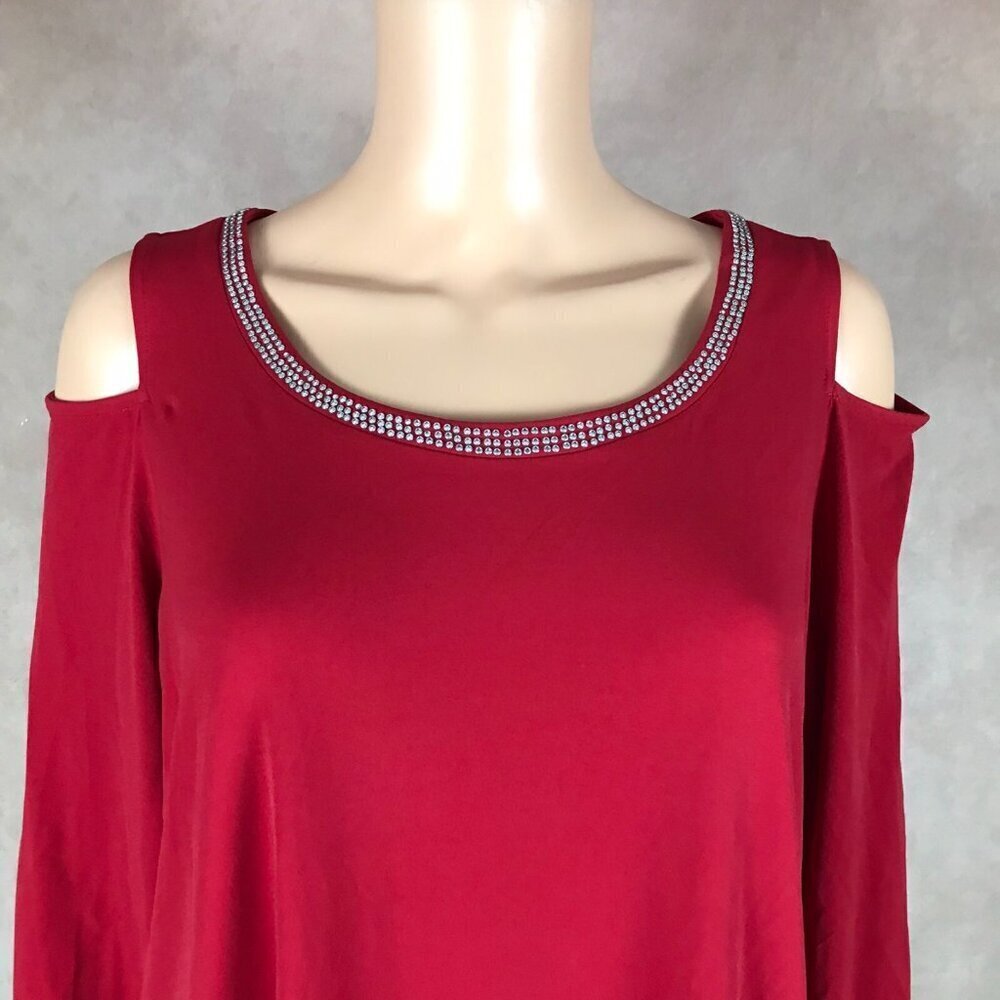 JM COLLECTION Red Cold-Shoulder Studded Knit Top NEW 0X - Picture 2 of 14